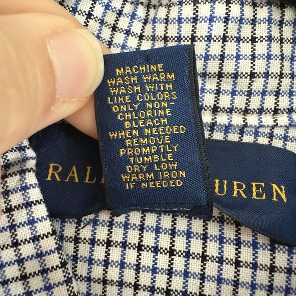 Ralph Lauren Dress Shirt Boy medium 10 12 White Blue Plaid Button Up Long Sleeve - Picture 6 of 9